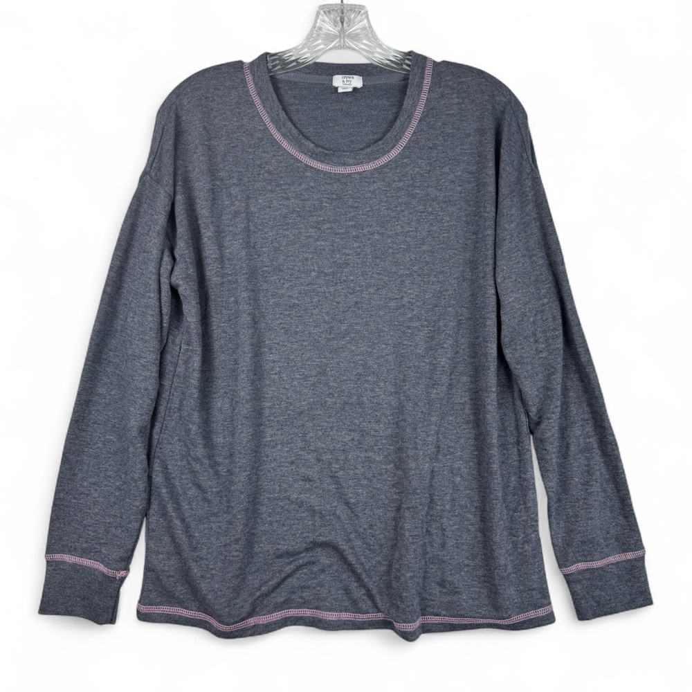 Crown Ivy Womens Long Sleeve Pajama Top Size Small Blue Soft Lightweight